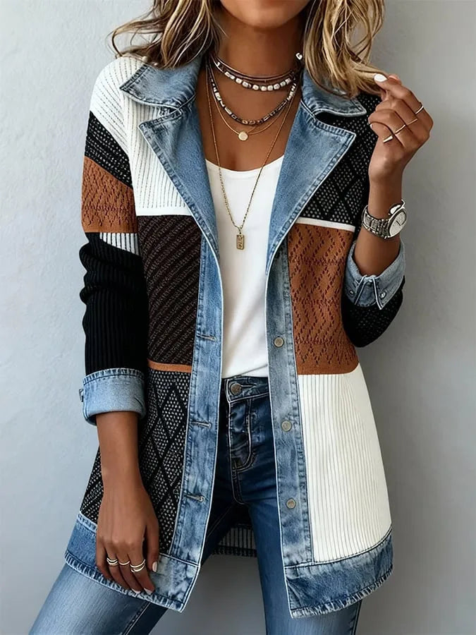 Heather | Women's Soft Knit Denim Jacket - Size:XS;Color:Multicolor
