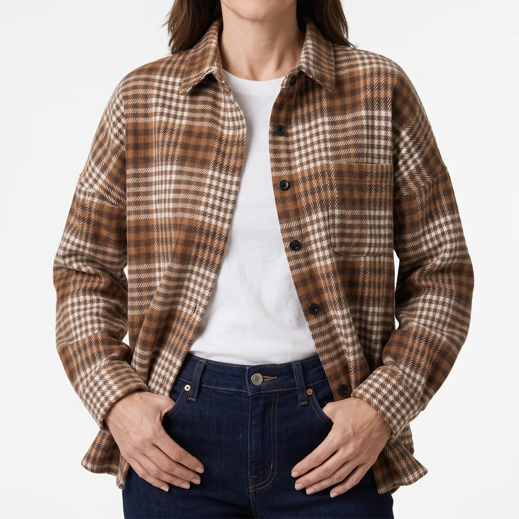 Helena Flannel Shirt - Color:Beige;Size:XS