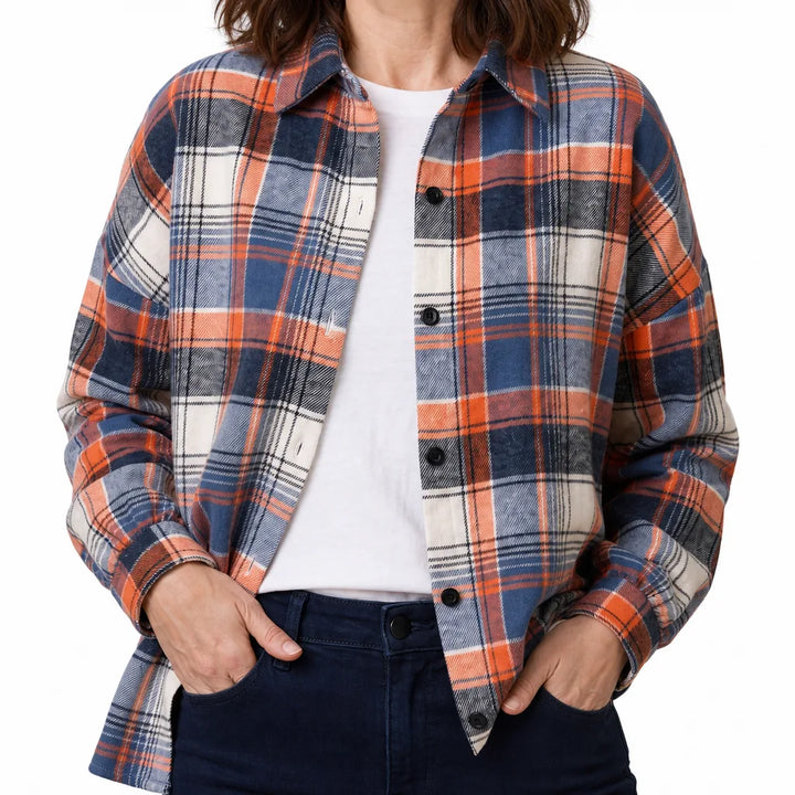 Helena Flannel Shirt - Color:Orange/Blue;Size:XS