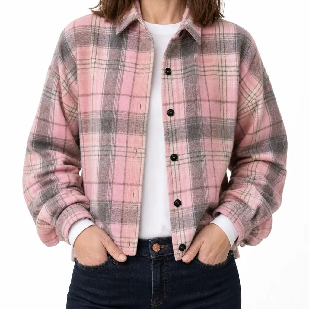 Helena Flannel Shirt - Color:Pink;Size:XS