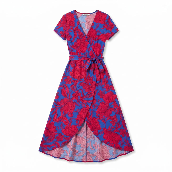 Helena Floral Dress - Color:Red;Size:XS