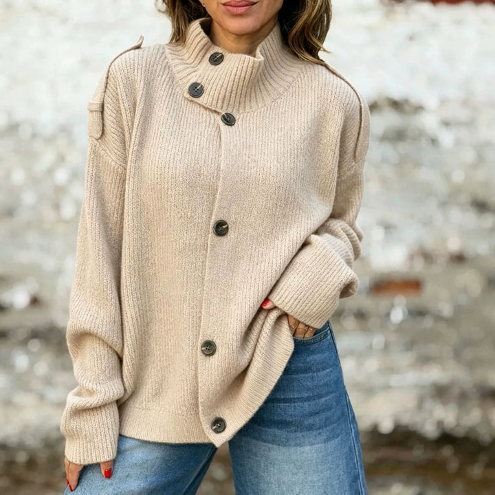 Helena | Women's Turtle Neck Cardigan - Size:XS;Color:Apricot