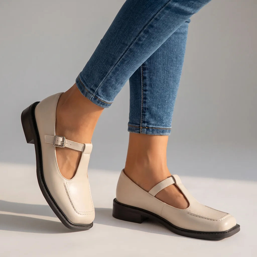 Henrietta | Women's Orthopedic Mary Jane Flats  - Size:35;Color:Beige