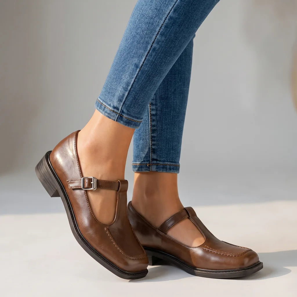 Henrietta | Women's Orthopedic Mary Jane Flats  - Size:35;Color:Brown