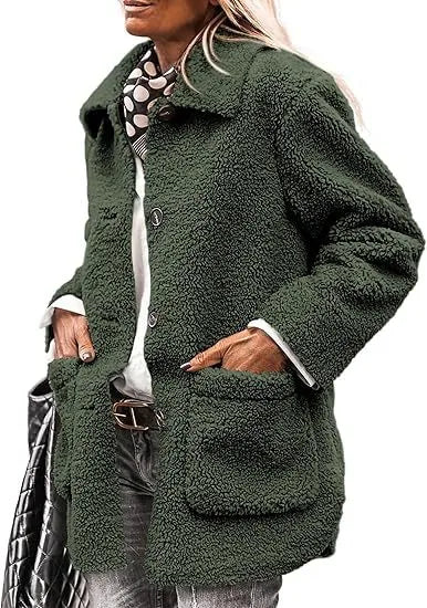 Henrietta | Women's Teddy Plush Winter Coat  - Size:XS;Color:Army Green