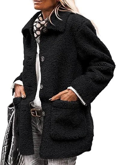 Henrietta | Women's Teddy Plush Winter Coat  - Size:XS;Color:Black
