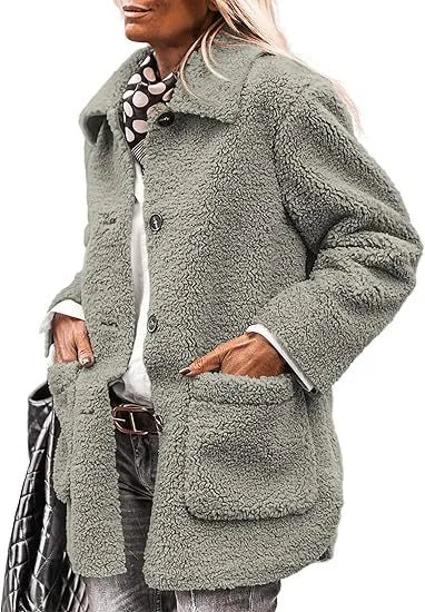 Henrietta | Women's Teddy Plush Winter Coat  - Size:XS;Color:Grey