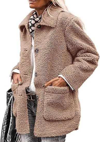 Henrietta | Women's Teddy Plush Winter Coat  - Size:XS;Color:Khaki