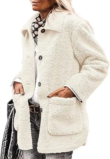 Henrietta | Women's Teddy Plush Winter Coat  - Size:XS;Color:White