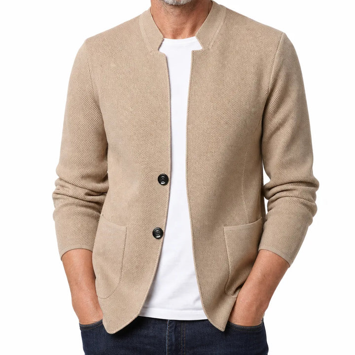 Hobart Stand Collar Cardigan - Color:Beige;Size:M