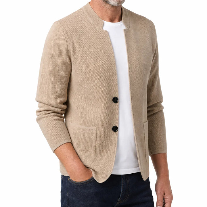 Men's Beige Hobart Stand Collar Cardigan