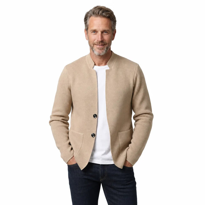 Men's Beige Hobart Stand Collar Cardigan