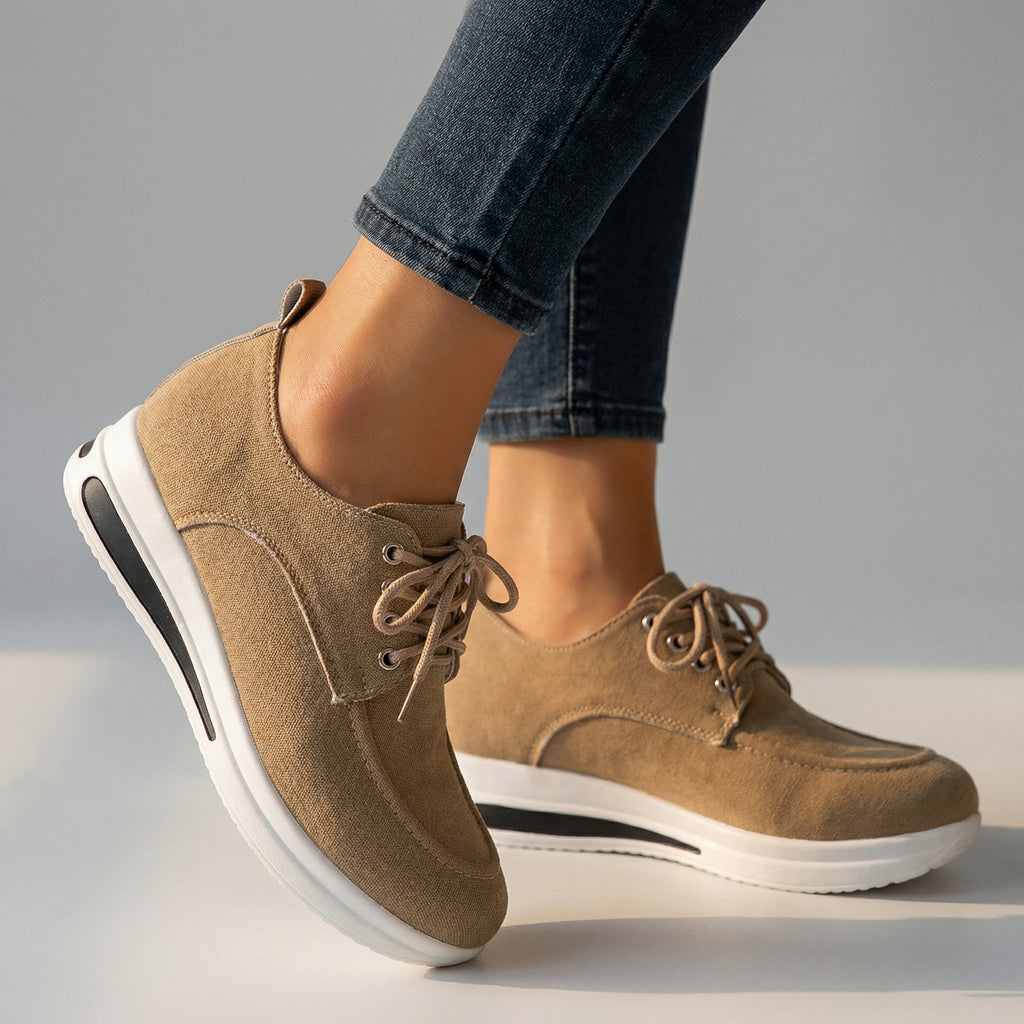 Hollie Lace-Up Loafers - Color:Khaki;Size:36