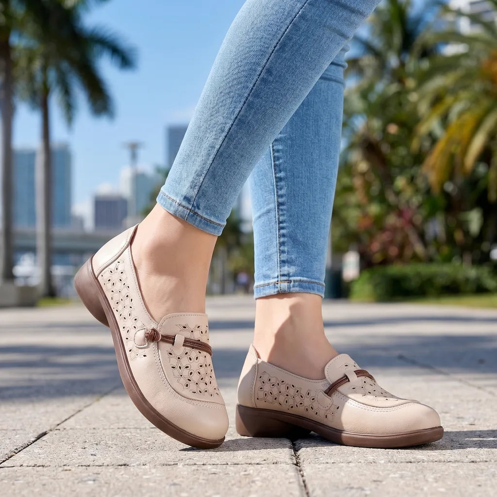 Women's Beige Romy Perforated Slip On Sandals