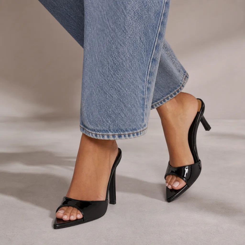 Hurley Pointed Heel Mules - Color:Black;Size:35