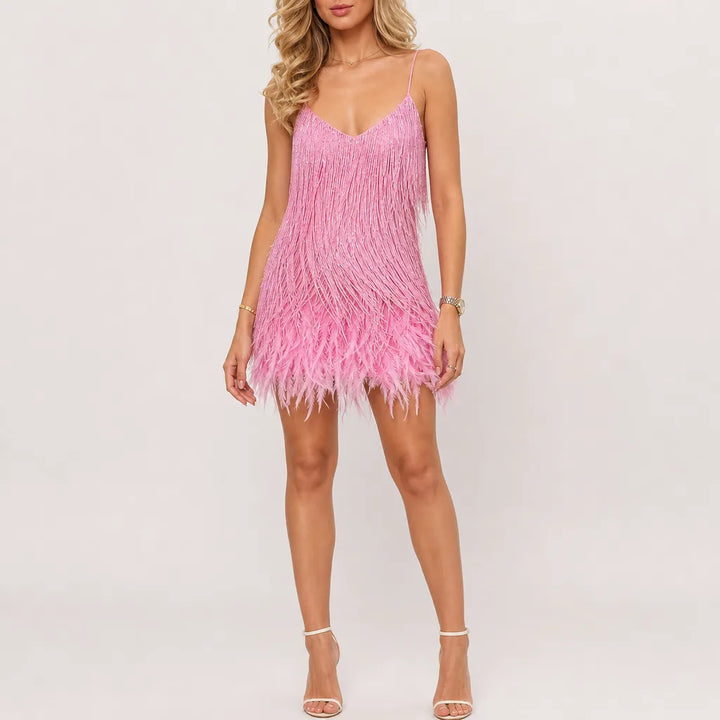 Women's Pink Hurley Feather Sequin Dress