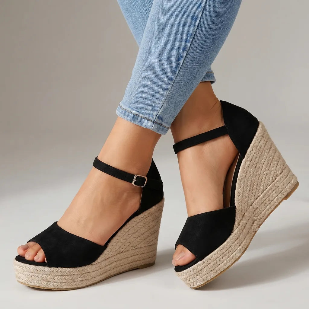 Hyatt Wedge Sandals - Color:Black;Size:35