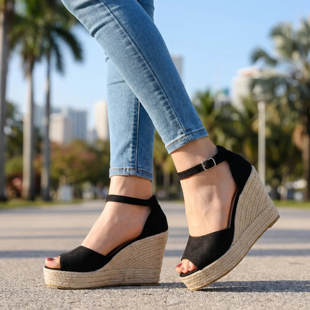 Black 10.5cm heel Hyatt Peep-Toe Wedge Sandals 2