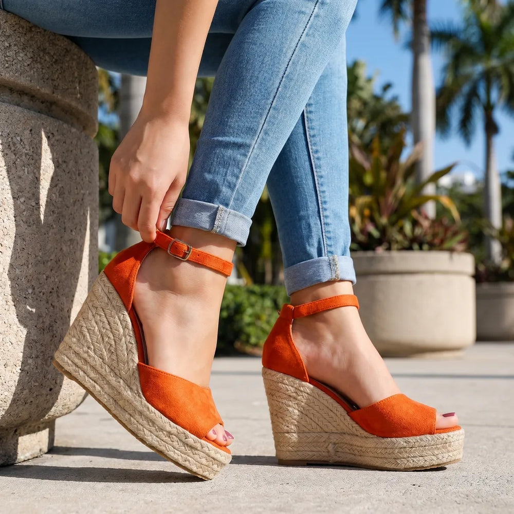 Orange 10.5cm heel Hyatt Peep-Toe Wedge Sandals 1