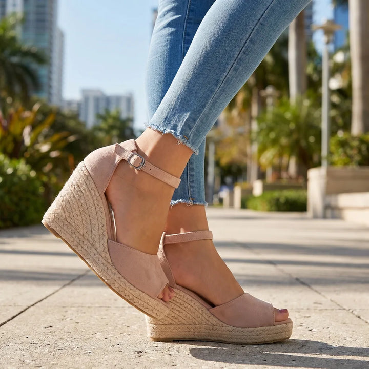 Dusty Pink 10.5cm heel Hyatt Peep-Toe Wedge Sandals 1