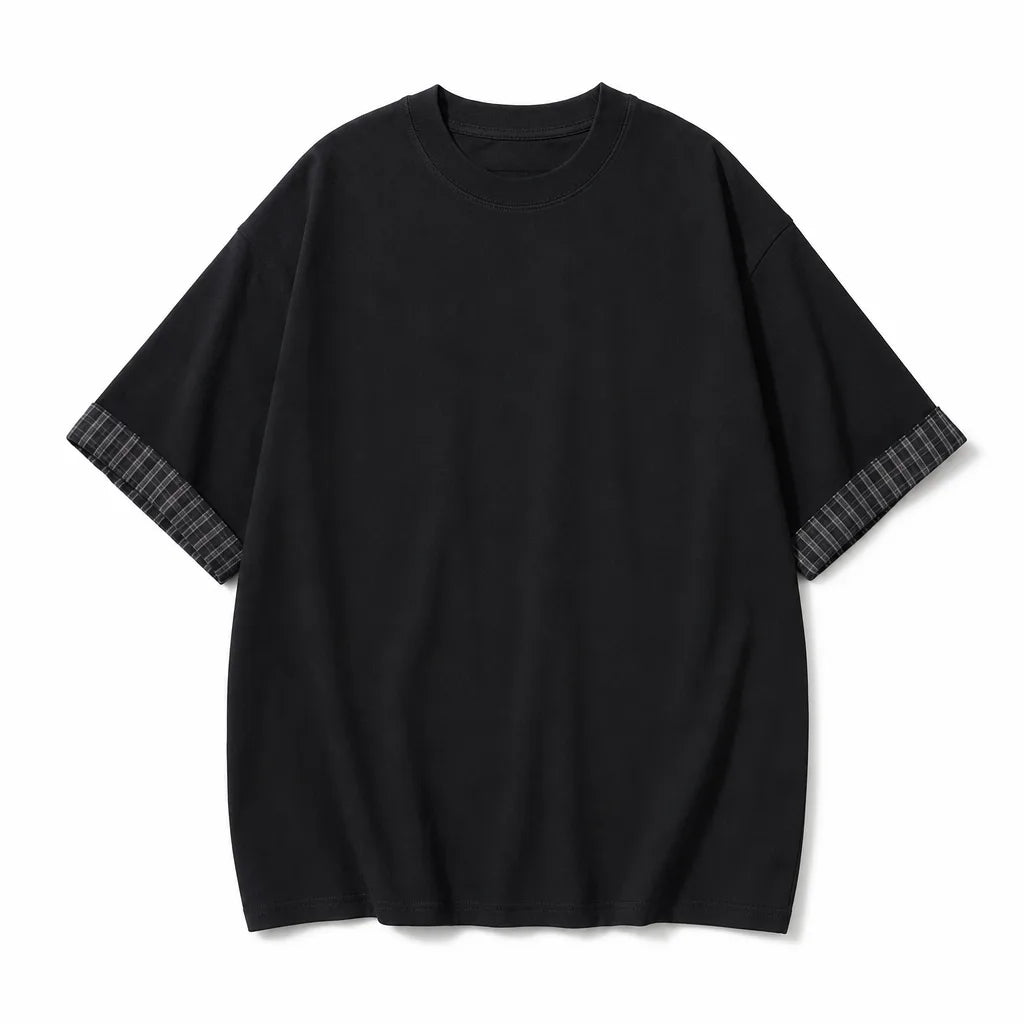 Imani Plaid Cuff T-Shirt - Color:Black;Size:S