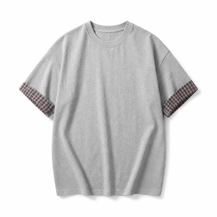 Imani Plaid Cuff T-Shirt - Color:Gray;Size:S