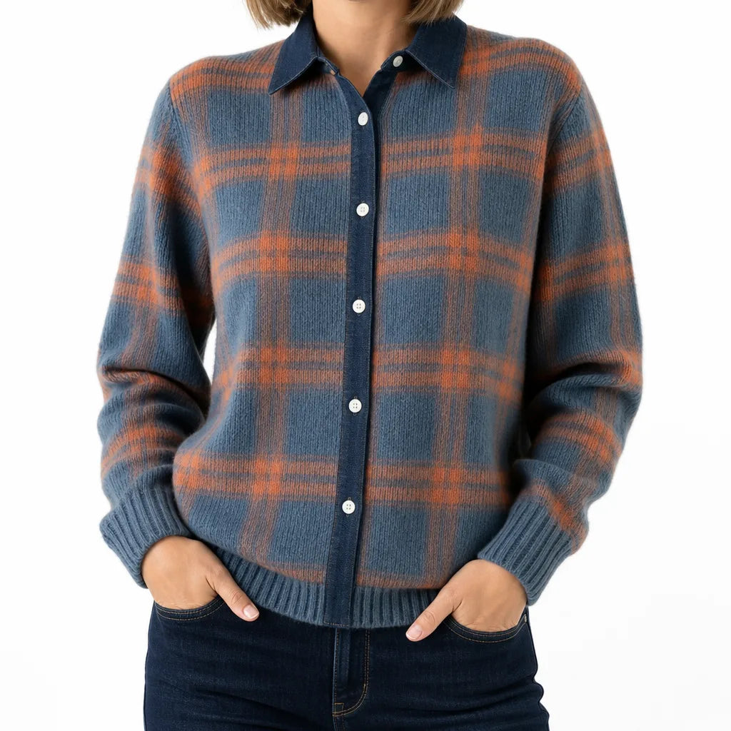 Imogen | Cozy Fall Cardigan - Color:Blue/Orange;Size:XS