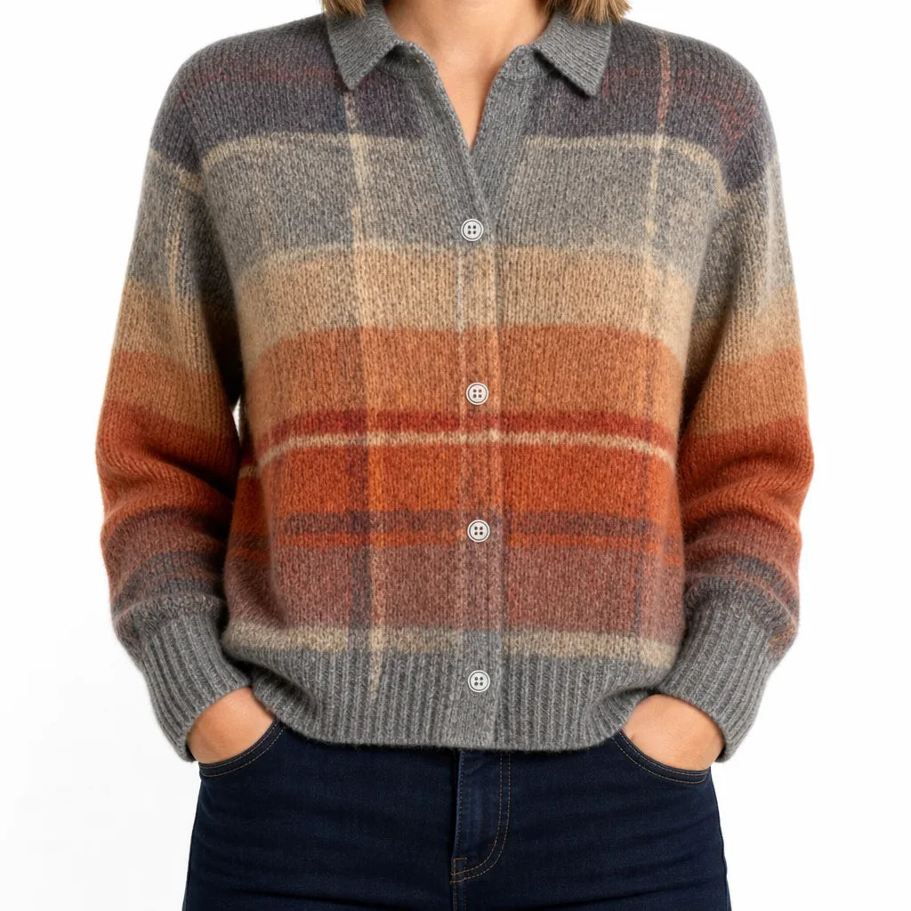 Imogen | Cozy Fall Cardigan - Color:Gray/Orange;Size:XS