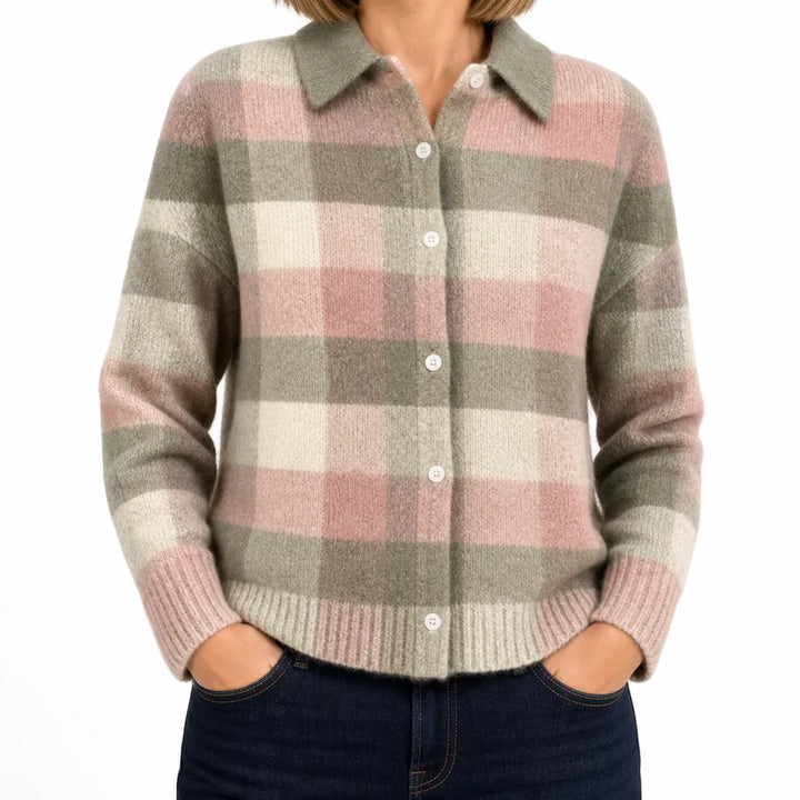 Imogen | Cozy Fall Cardigan - Color:Pink/Gray;Size:XS