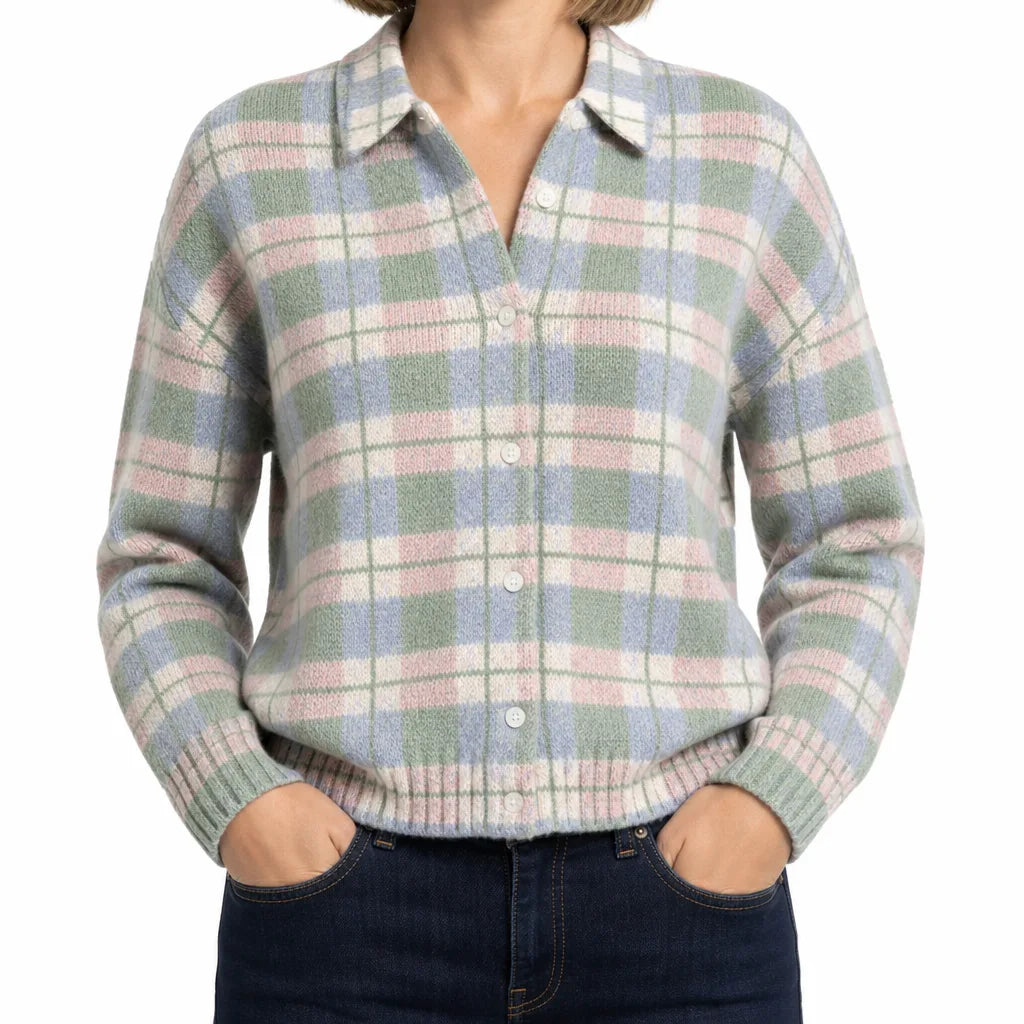 Imogen | Cozy Fall Cardigan - Color:Pink/Green;Size:XS