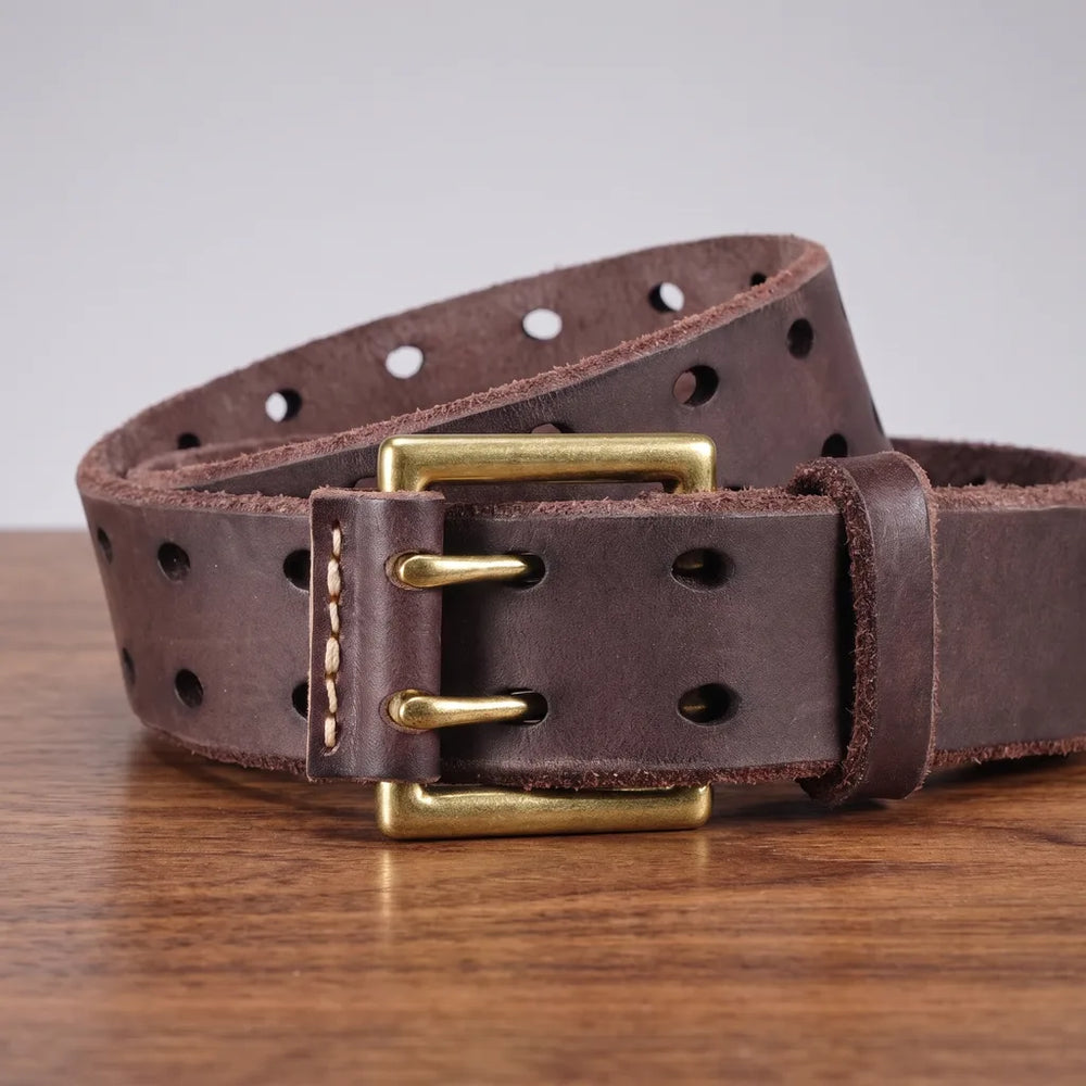 Men's Coffee Brown with Gold Buckle Ingram Leather Pin Belt