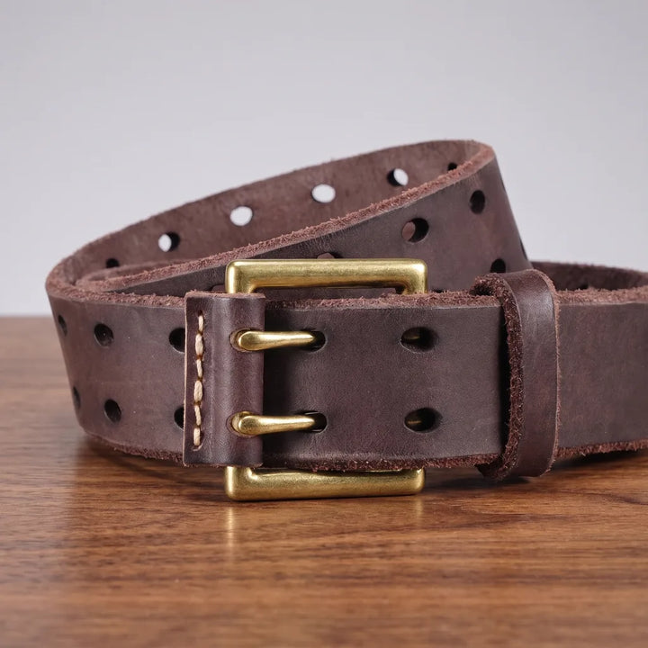 Men's Coffee Brown with Gold Buckle Ingram Leather Pin Belt