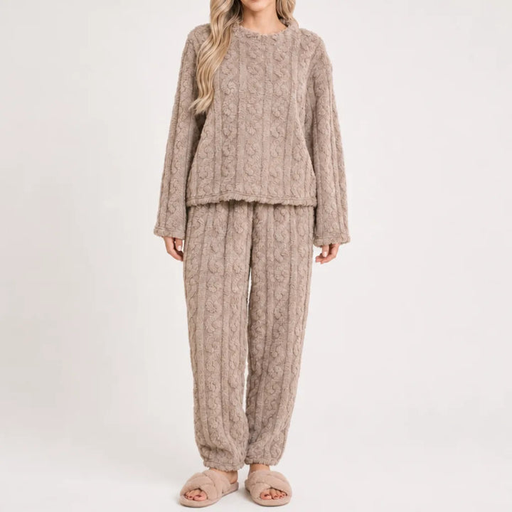 Ingrid | Women's Fleece Pajama Set - Color:Beige;Size:XS