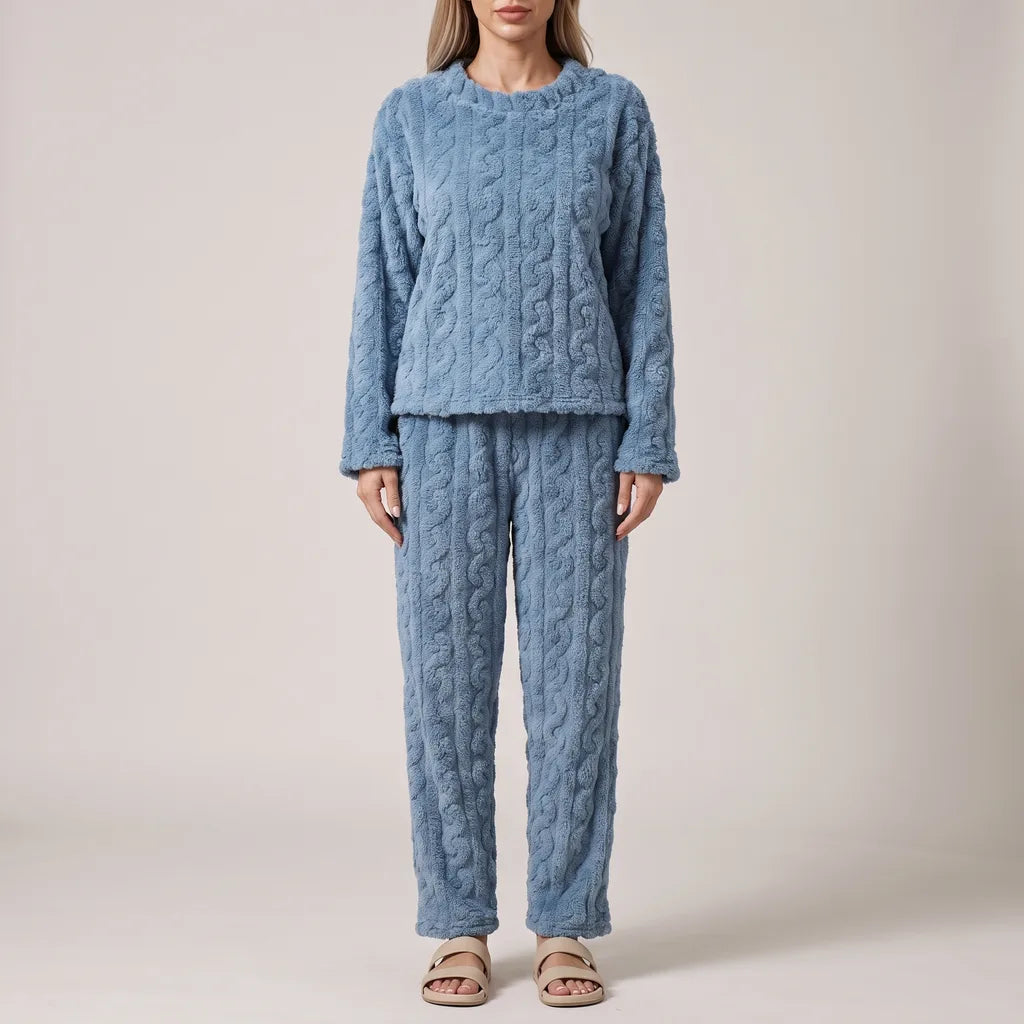 Ingrid | Women's Fleece Pajama Set - Color:Blue;Size:XS