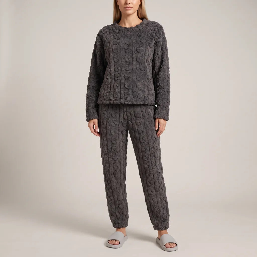 Ingrid | Women's Fleece Pajama Set - Color:Gray;Size:XS