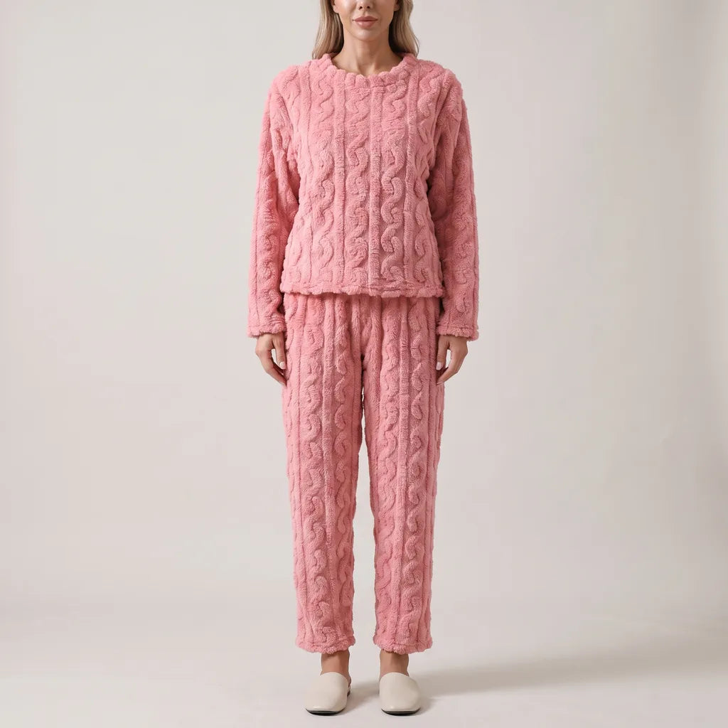 Ingrid | Women's Fleece Pajama Set - Color:Pink;Size:XS