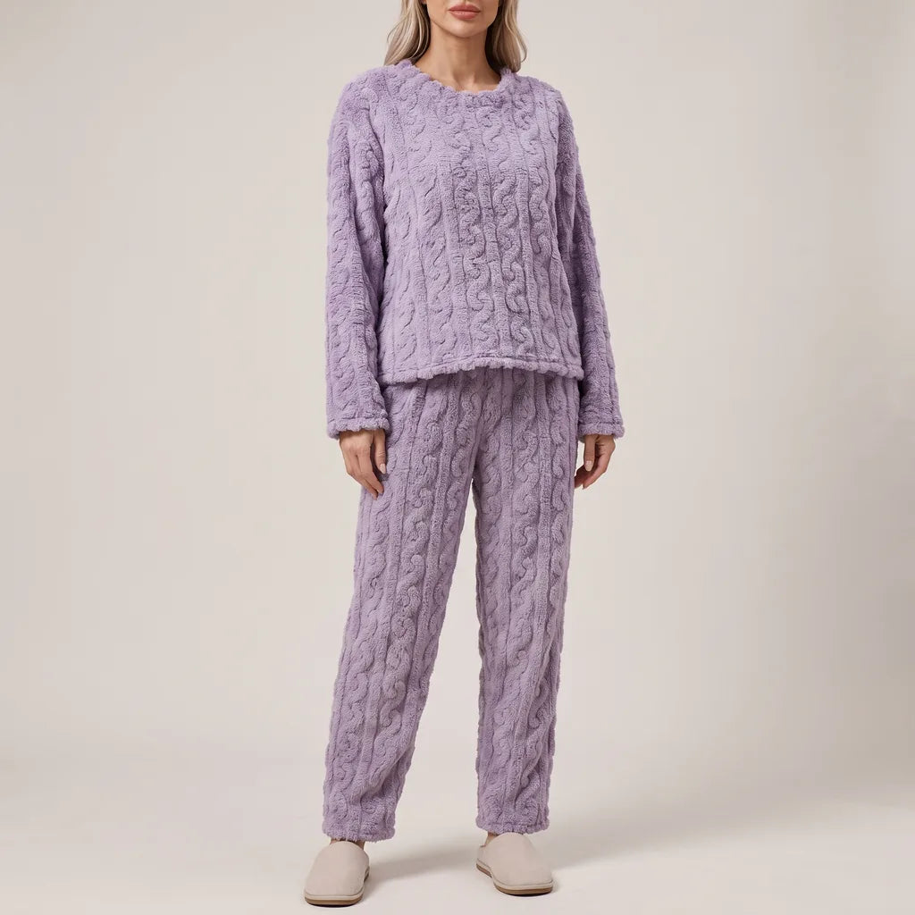 Ingrid | Women's Fleece Pajama Set - Color:Purple;Size:XS