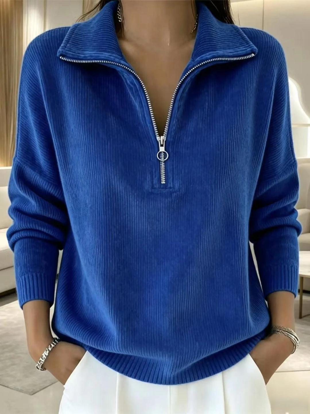 Ingrid | Women's Quarter-Zip Sweater - Color:Blue;Size:XS