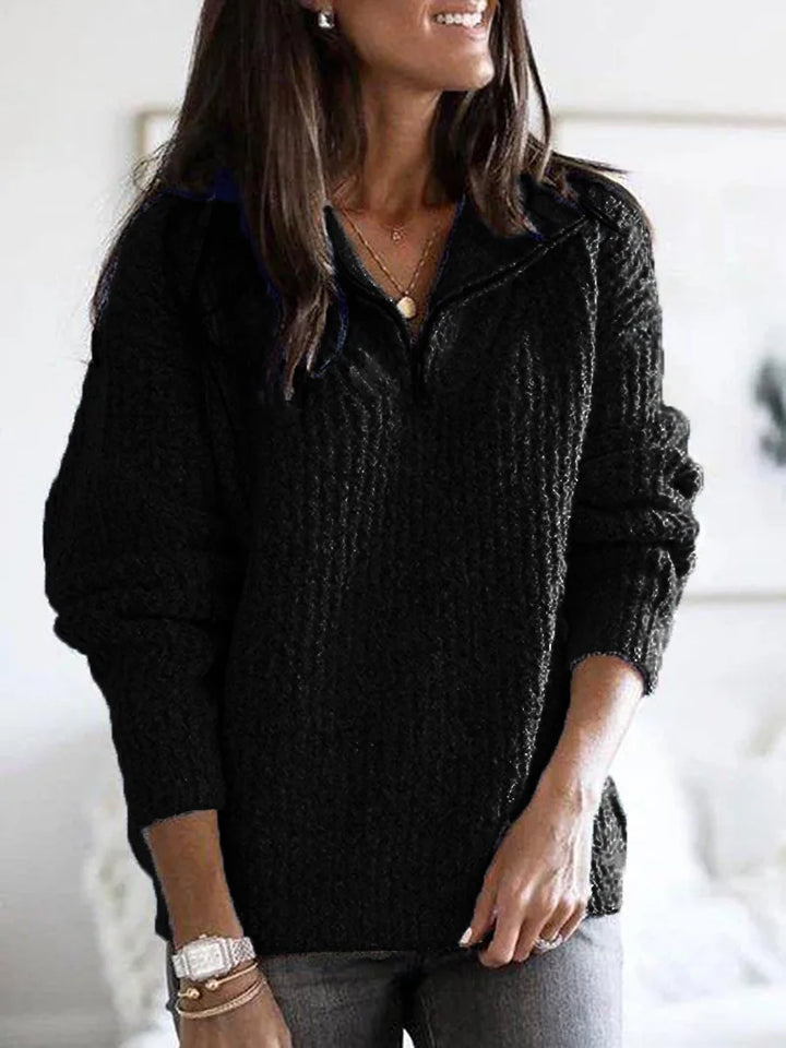 Iona | Women's Cable Knit Sweater - Color:Black;Size:XS