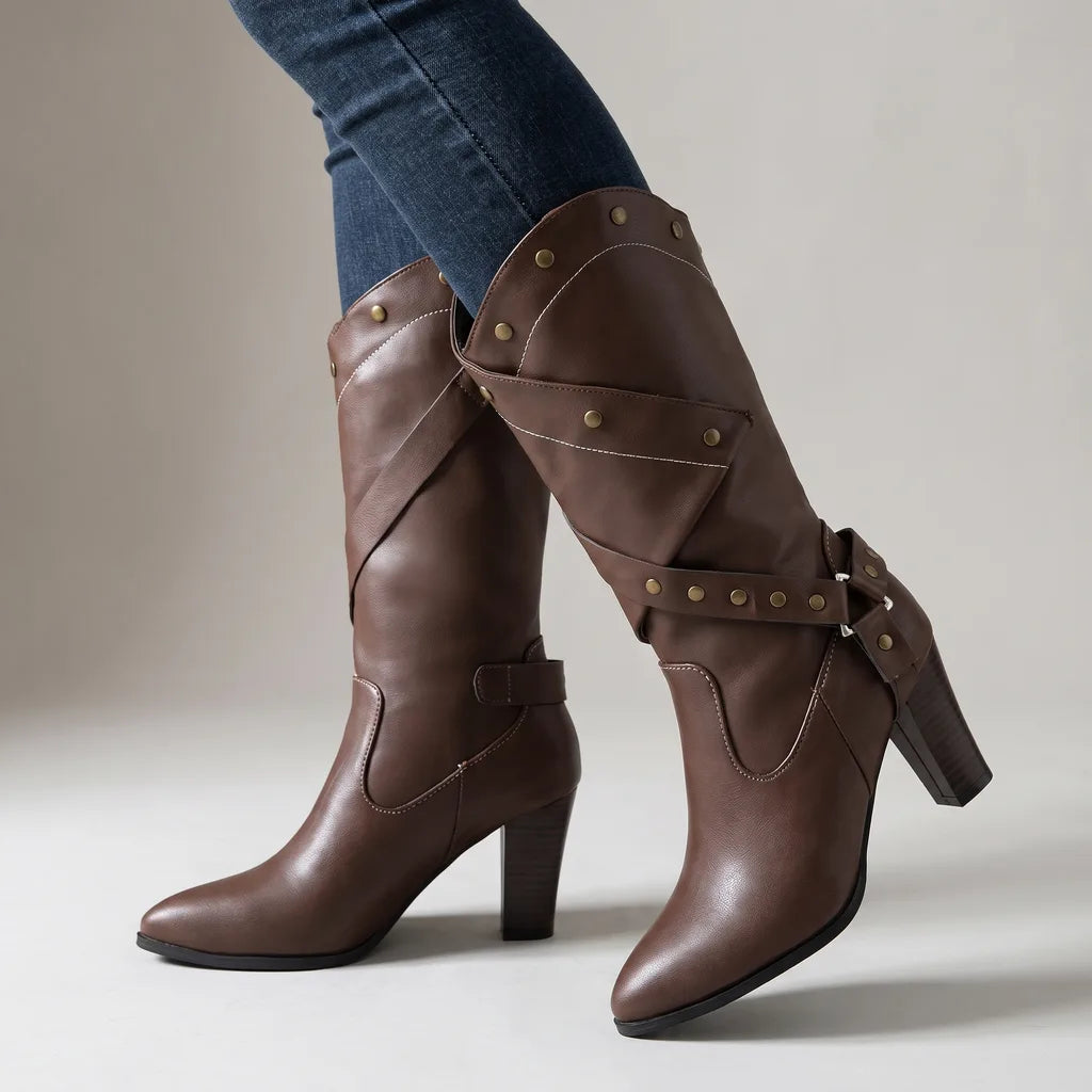 Irene | Women's Brown Western Mid-Calf Boots - Color:Brown;Size:35