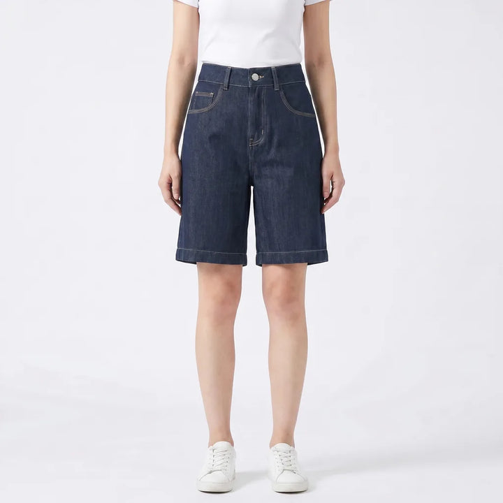 Women's Dark Blue Darby Wide-Leg Bermuda Shorts