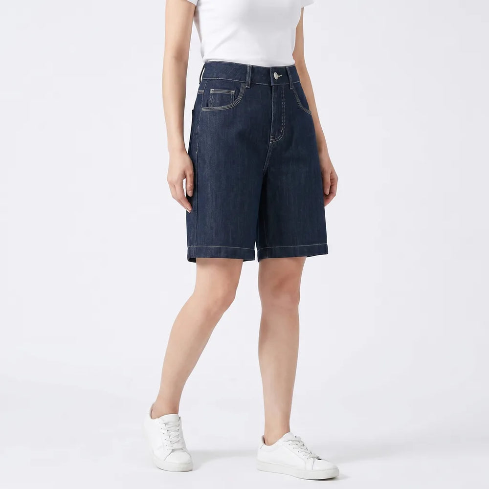 Women's Dark Blue Darby Wide-Leg Bermuda Shorts