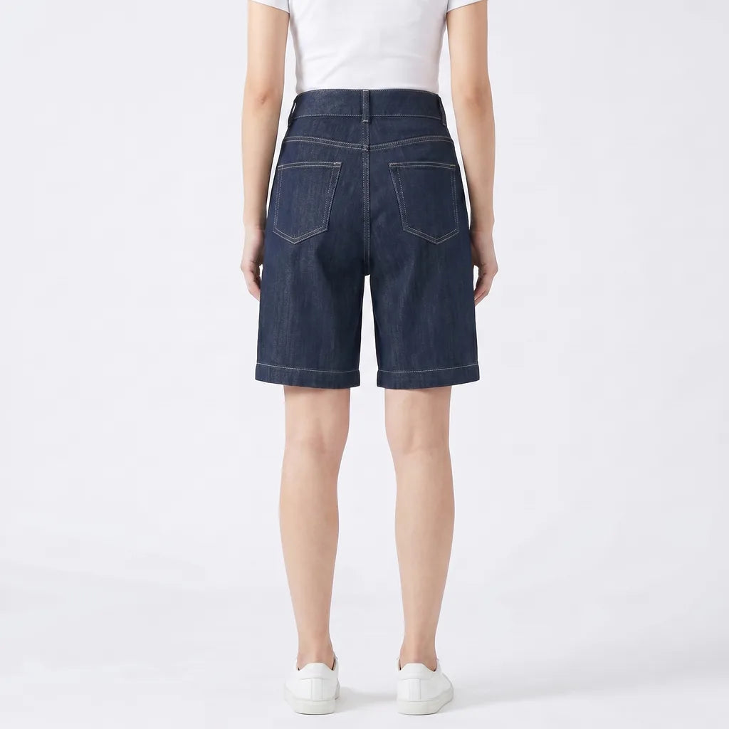 Women's Dark Blue Darby Wide-Leg Bermuda Shorts