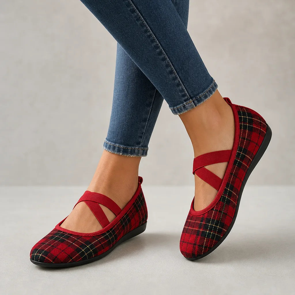 Iris | Women's Orthopedic Plaid Mary Jane Flats - Color:Plaid;Size:36