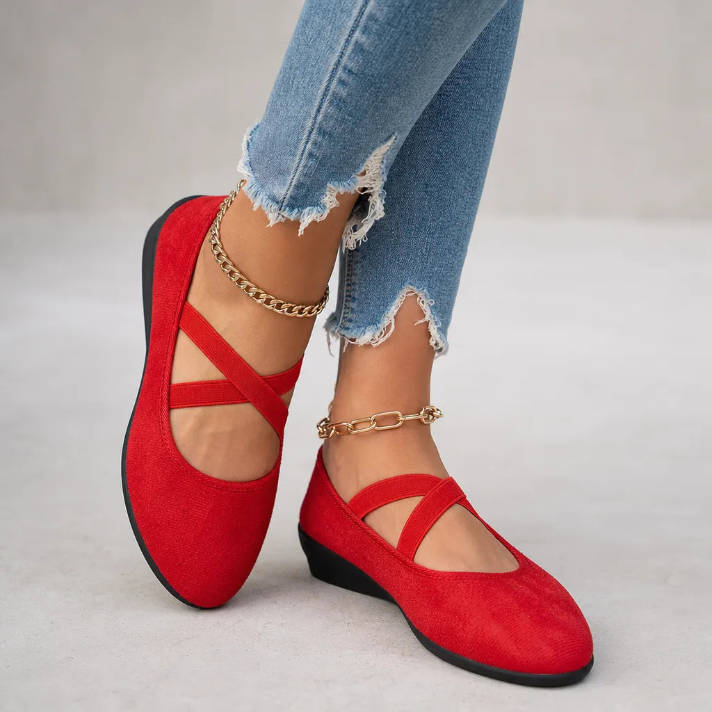 Iris | Women's Orthopedic Plaid Mary Jane Flats - Color:Red;Size:36