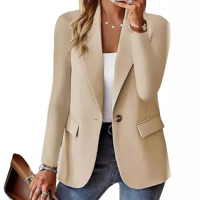 Iris | Women's Single-Button Lapel Blazer  - Color:Beige;Size:XS