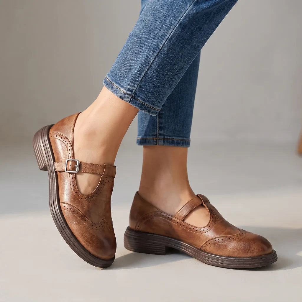 Isabel | Womens Platform Mary Jane Heels - Color:Brown;Size:35