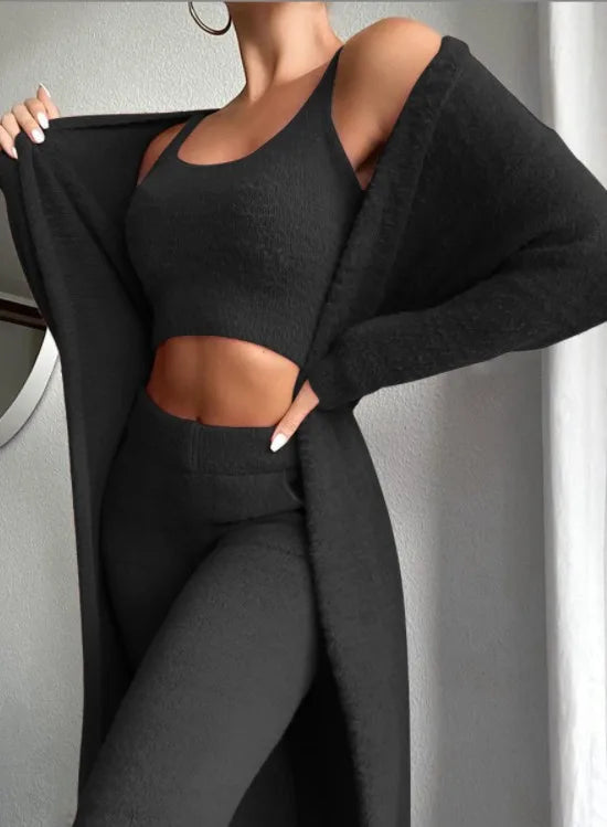 Isabelle | Women's Soft Fleece Cardigan Set  - Color:Black;Size:XS