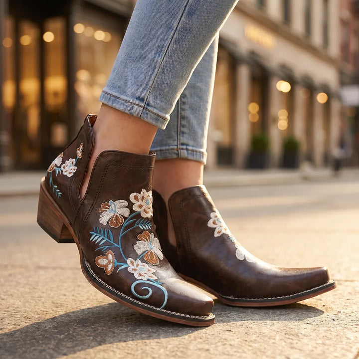 Women's Dark Brown Dunbar Embroidered Western Boots
