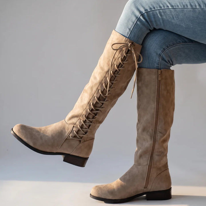Isolde | Knee High Laced Riding Boots - Color:Beige;Size:35